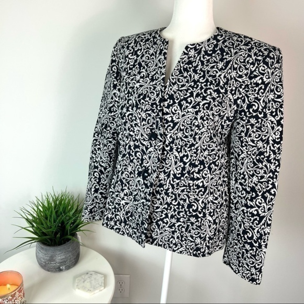 Alfred Dunner Womens Jacket Coat Metallic Black Floral Buttons Petites 12P - Picture 1 of 9